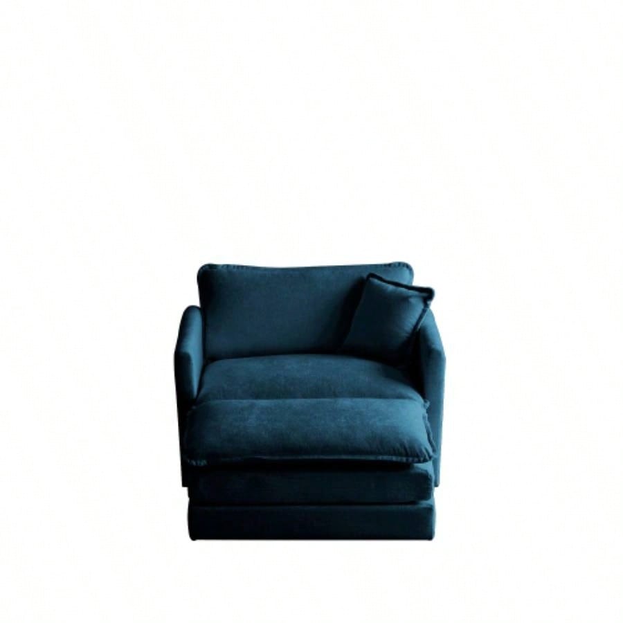 Modern Accent Chair with Ottoman, Living Room Club Chair Chenille Upholstered Armchair, Reading Chair Bedroom, Blue Chenille