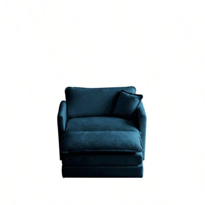 Modern Accent Chair with Ottoman, Living Room Club Chair Chenille Upholstered Armchair, Reading Chair Bedroom, Blue Chenille