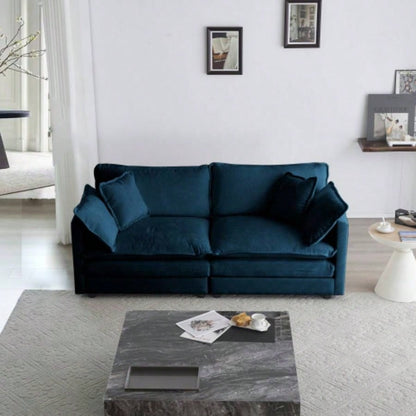 Modern Fabric Loveseat Sofa Couch Living Room, Upholstered Large Size Deep 2 - Sofa with 4 Pillows, Blue Chenille