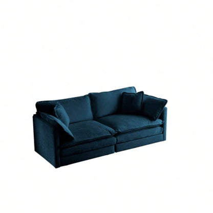 Modern Fabric Loveseat Sofa Couch Living Room, Upholstered Large Size Deep 2 - Sofa with 4 Pillows, Blue Chenille