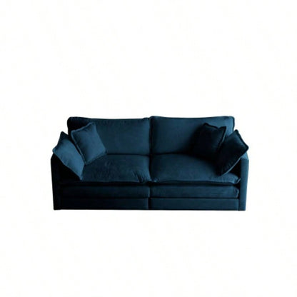Modern Fabric Loveseat Sofa Couch Living Room, Upholstered Large Size Deep 2 - Sofa with 4 Pillows, Blue Chenille