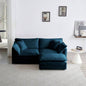 Chenille Two - Seater Sofa with 1 Footrest, 2 Seater L - Shaped Sectional with Ottoman, Loveseat with Ottoman Small Living Space, Blue Chenille