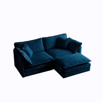 Chenille Two - Seater Sofa with 1 Footrest, 2 Seater L - Shaped Sectional with Ottoman, Loveseat with Ottoman Small Living Space, Blue Chenille