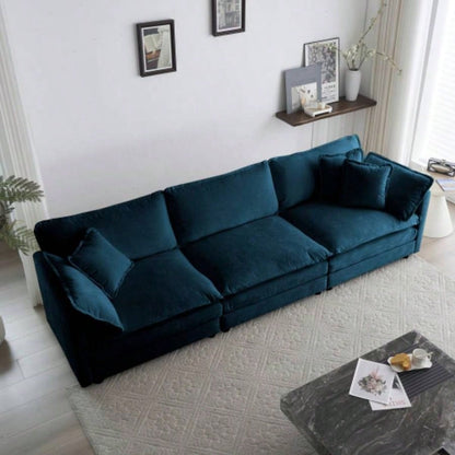 Mid - Modern Couch 3 - Seater Sofa with 2 Armrest Pillows and 3 Toss Pillows, Couch Living Room Blue Chenille