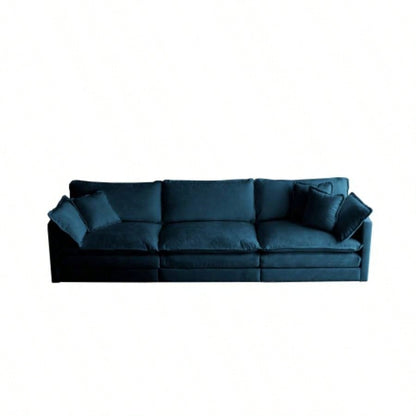 Mid - Modern Couch 3 - Seater Sofa with 2 Armrest Pillows and 3 Toss Pillows, Couch Living Room Blue Chenille