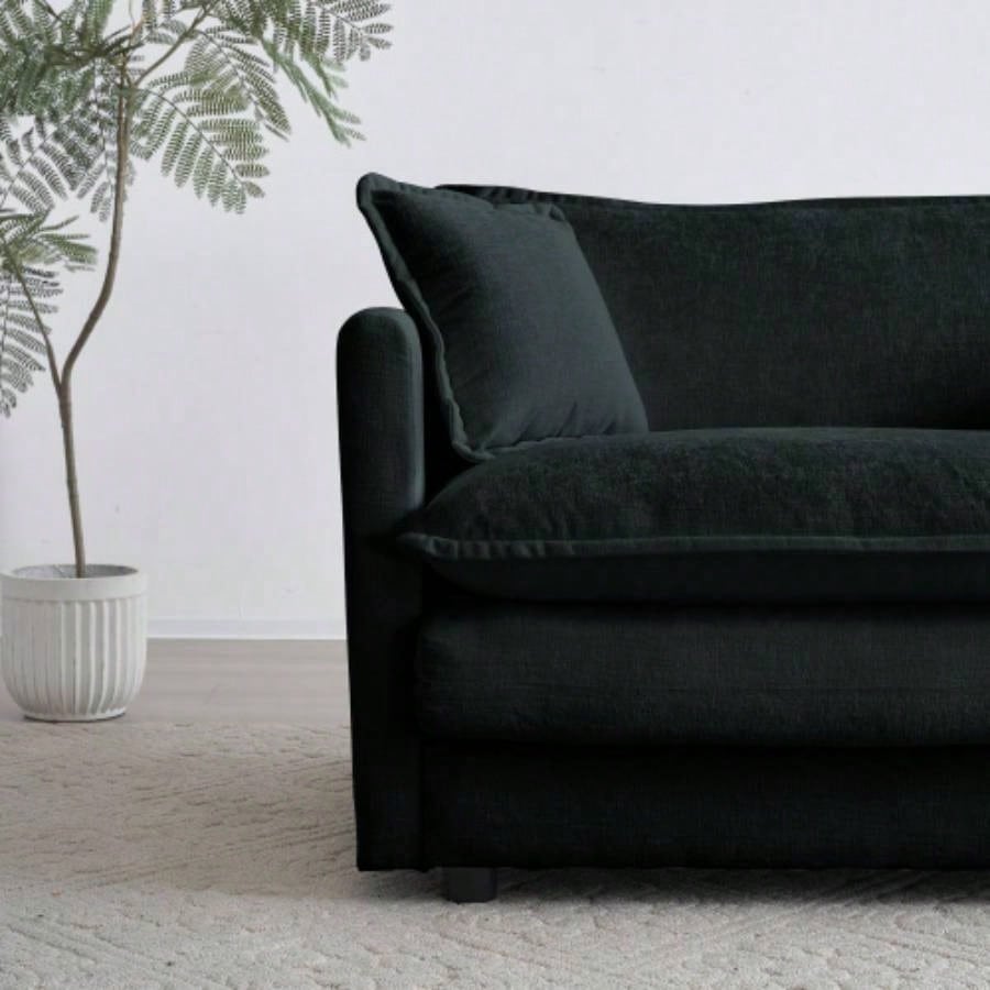 Chenille Fabric Ottomans Footrest to Combine with 2 Seater Sofa, 3 Seater Sofa and 4 Seater Sofa, Black Chenille