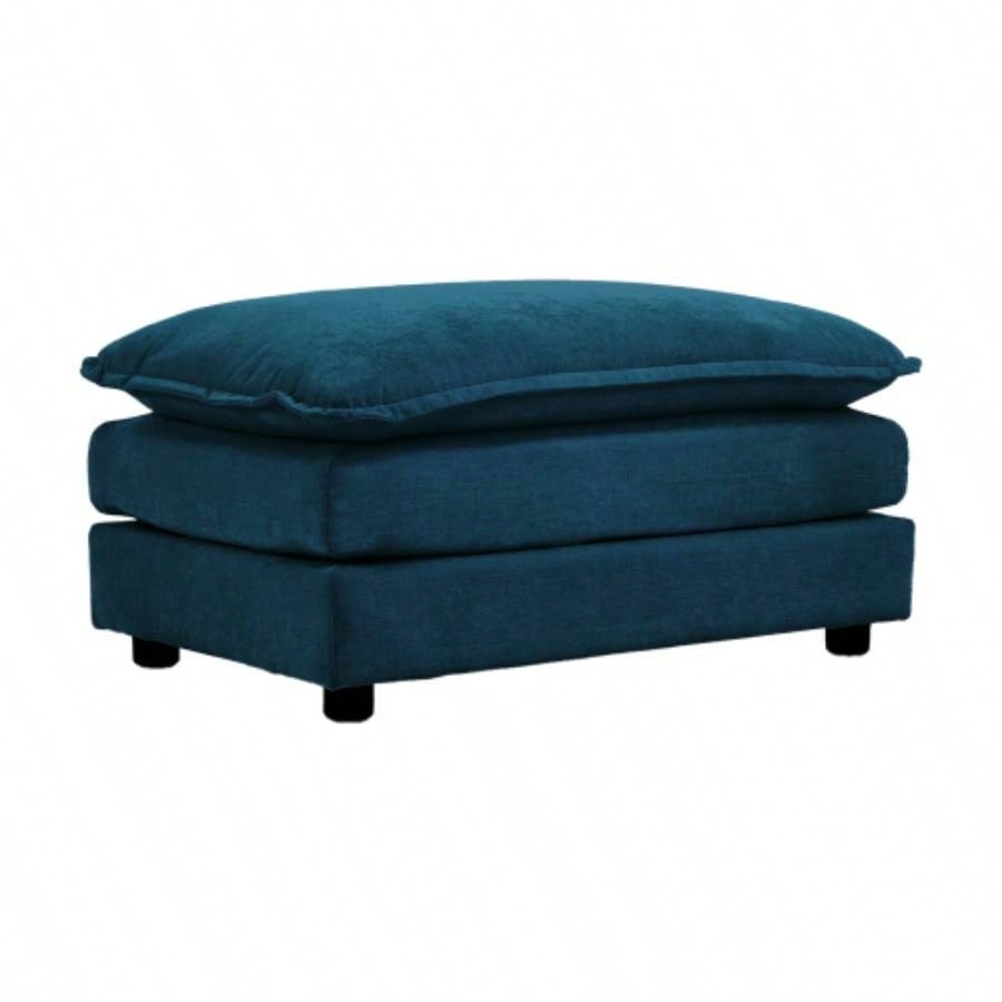 Combination Comfy Upholstery Modular Oversized L Shaped Sectional Sofa With Reversible Ottoman, Blue Chenille