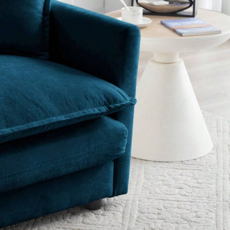 Combination Comfy Upholstery Modular Oversized L Shaped Sectional Sofa With Reversible Ottoman, Blue Chenille