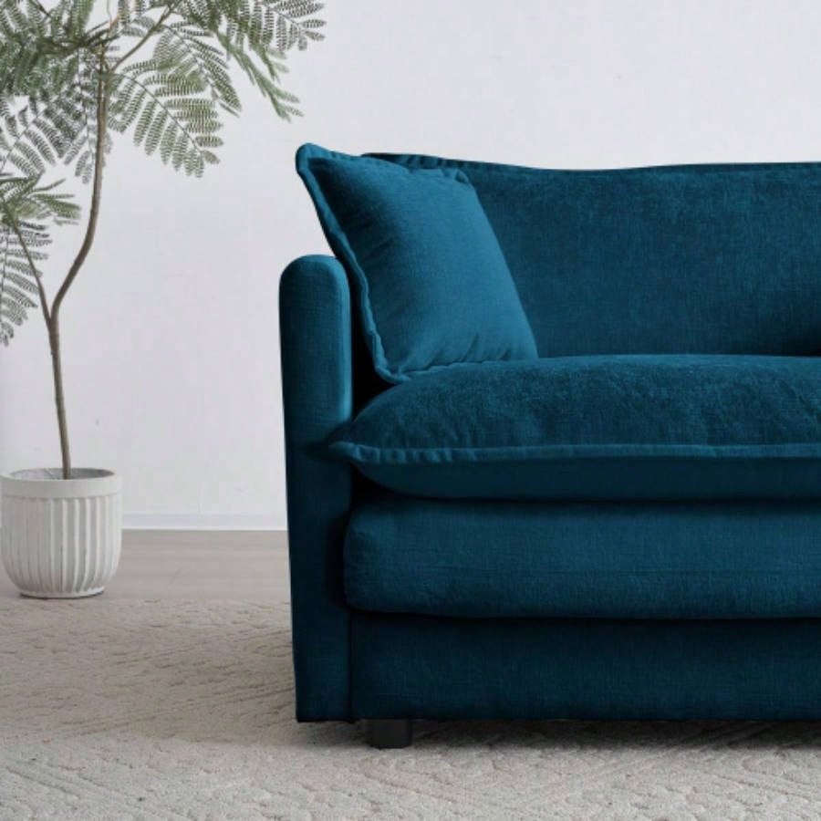 Combination Comfy Upholstery Modular Oversized L Shaped Sectional Sofa With Reversible Ottoman, Blue Chenille