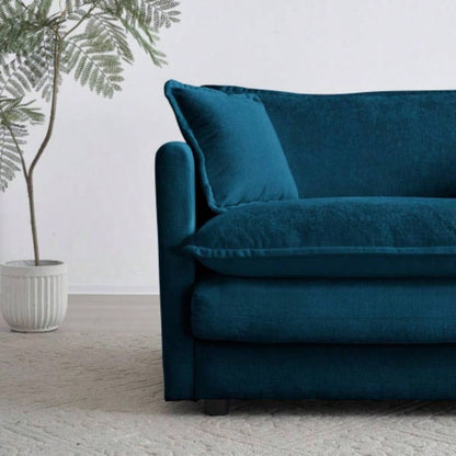 Combination Comfy Upholstery Modular Oversized L Shaped Sectional Sofa With Reversible Ottoman, Blue Chenille