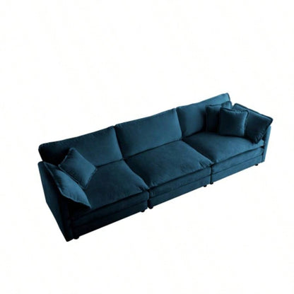 Combination Comfy Upholstery Modular Oversized L Shaped Sectional Sofa With Reversible Ottoman, Blue Chenille