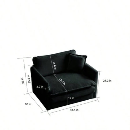 Comfy Deep Single Sofa Upholstered Reading Armchair Living Room Chair Black Chenille Fabric, 1 Toss Pillow