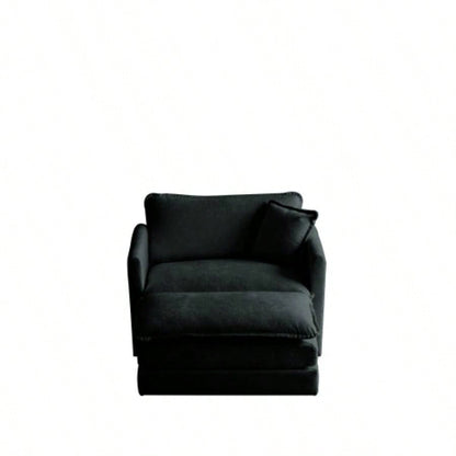 Modern Accent Chair with Ottoman, Living Room Club Chair Chenille Upholstered Armchair, Reading Chair Bedroom, Black Chenille