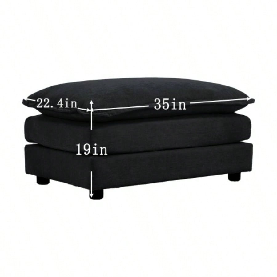 U - Shaped Sectional Sofa/Reversible Footrest, 5 - Seater Convertible Corner Couch with 2 Ottomans, Modern Minimalist Soft Sofa Couch Living Room, Black Chenille