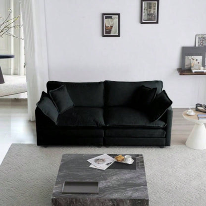 Modern Fabric Loveseat Sofa Couch Living Room, Upholstered Large Size Deep 2 - Sofa with 4 Pillows, Black Chenille