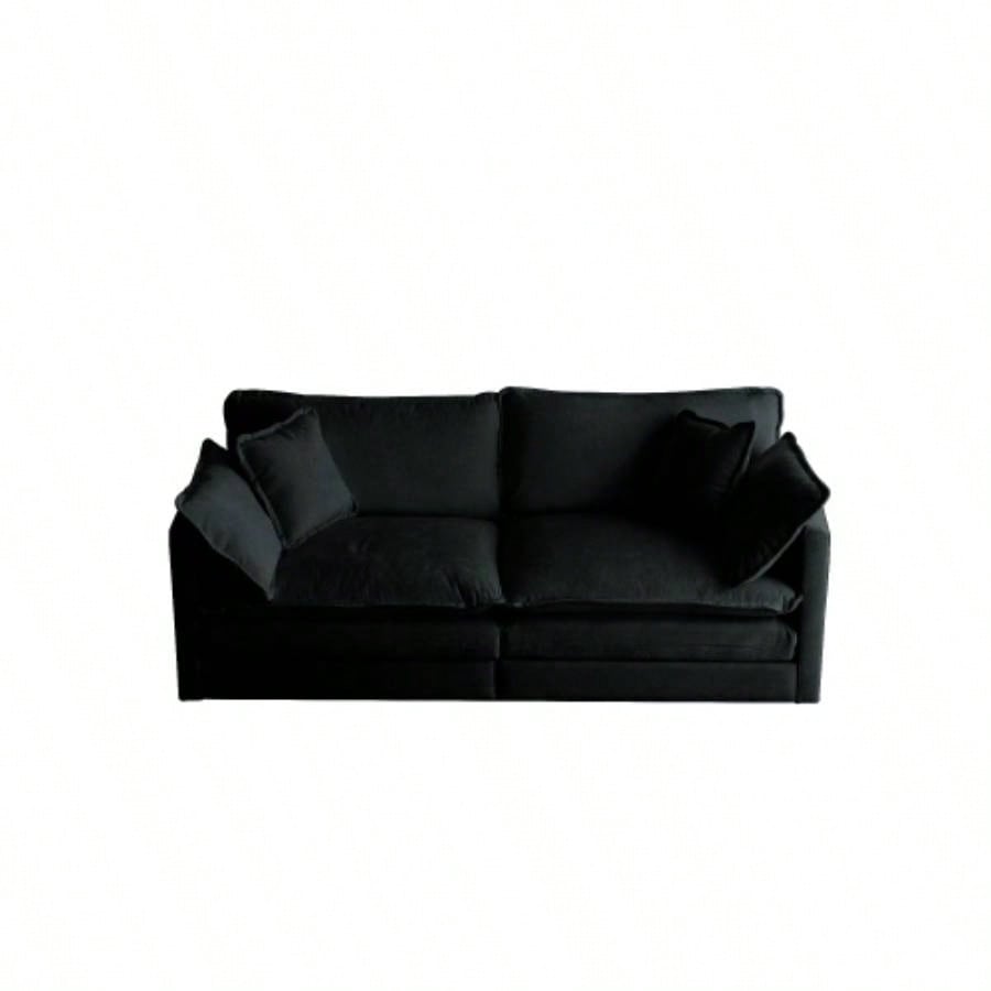 Chenille Two - Seater Sofa with 1 Footrest, 2 Seater L - Shaped Sectional with Ottoman, Loveseat with Ottoman Small Living Space, Black Chenille