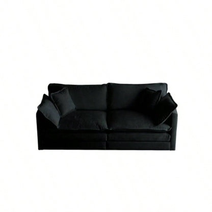 Chenille Two - Seater Sofa with 1 Footrest, 2 Seater L - Shaped Sectional with Ottoman, Loveseat with Ottoman Small Living Space, Black Chenille
