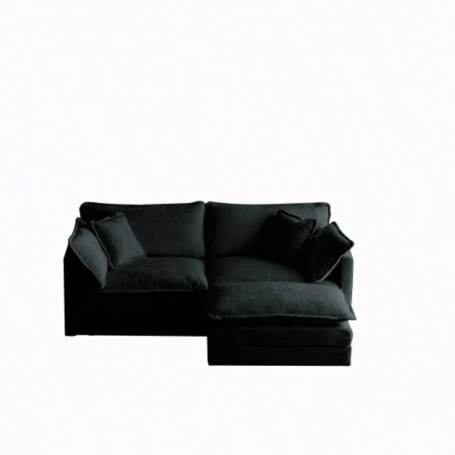 Chenille Two - Seater Sofa with 1 Footrest, 2 Seater L - Shaped Sectional with Ottoman, Loveseat with Ottoman Small Living Space, Black Chenille