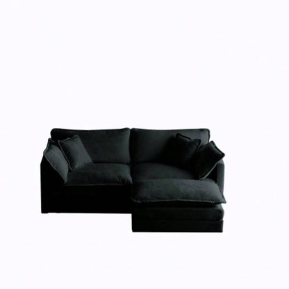 Chenille Two - Seater Sofa with 1 Footrest, 2 Seater L - Shaped Sectional with Ottoman, Loveseat with Ottoman Small Living Space, Black Chenille