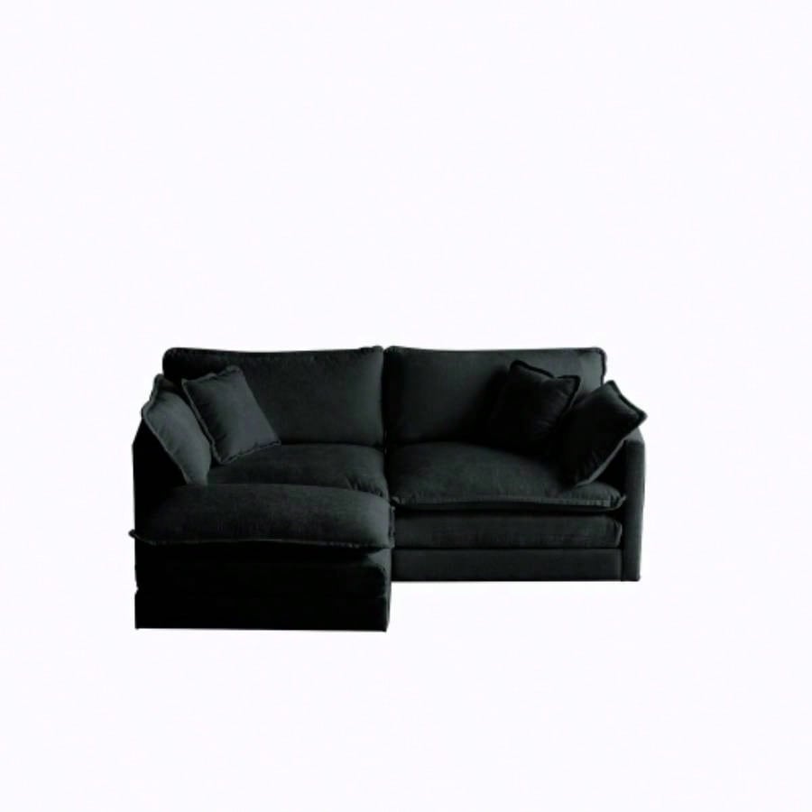 Chenille Two - Seater Sofa with 1 Footrest, 2 Seater L - Shaped Sectional with Ottoman, Loveseat with Ottoman Small Living Space, Black Chenille