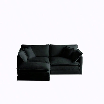 Chenille Two - Seater Sofa with 1 Footrest, 2 Seater L - Shaped Sectional with Ottoman, Loveseat with Ottoman Small Living Space, Black Chenille