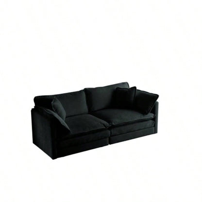 Chenille Two - Seater Sofa with 1 Footrest, 2 Seater L - Shaped Sectional with Ottoman, Loveseat with Ottoman Small Living Space, Black Chenille