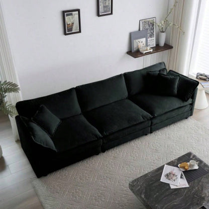 Mid - Modern Couch 3 - Seater Sofa with 2 Armrest Pillows and 3 Toss Pillows, Couch Living Room Black Chenille