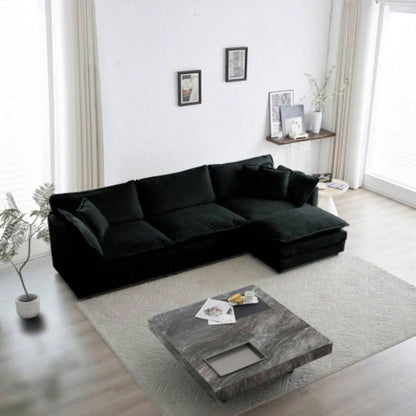 Combination Comfy Upholstery Modular Oversized L Shaped Sectional Sofa With Reversible Ottoman, Black Chenille
