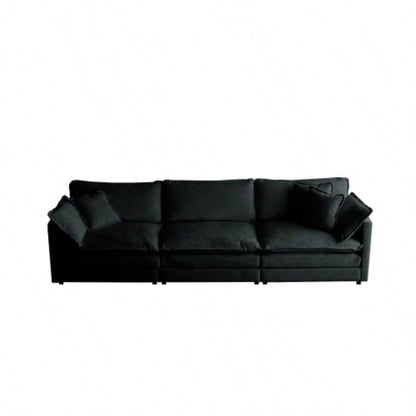 Mid - Modern Couch 3 - Seater Sofa with 2 Armrest Pillows and 3 Toss Pillows, Couch Living Room Black Chenille