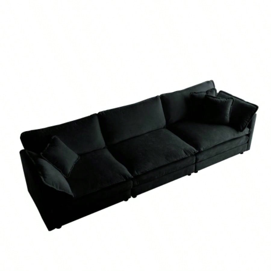 U - Shaped Sectional Sofa/Reversible Footrest, 5 - Seater Convertible Corner Couch with 2 Ottomans, Modern Minimalist Soft Sofa Couch Living Room, Black Chenille