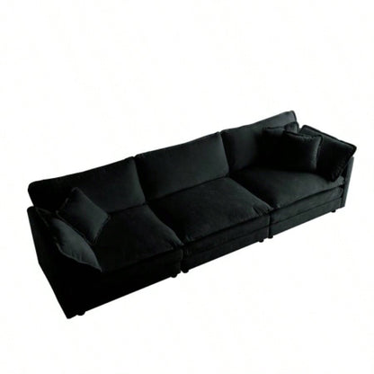 U - Shaped Sectional Sofa/Reversible Footrest, 5 - Seater Convertible Corner Couch with 2 Ottomans, Modern Minimalist Soft Sofa Couch Living Room, Black Chenille