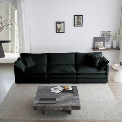 Combination Comfy Upholstery Modular Oversized L Shaped Sectional Sofa With Reversible Ottoman, Black Chenille