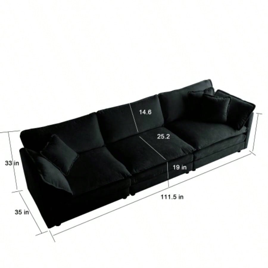 U - Shaped Sectional Sofa/Reversible Footrest, 5 - Seater Convertible Corner Couch with 2 Ottomans, Modern Minimalist Soft Sofa Couch Living Room, Black Chenille
