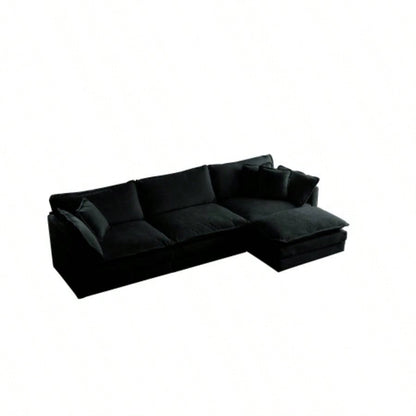 Combination Comfy Upholstery Modular Oversized L Shaped Sectional Sofa With Reversible Ottoman, Black Chenille