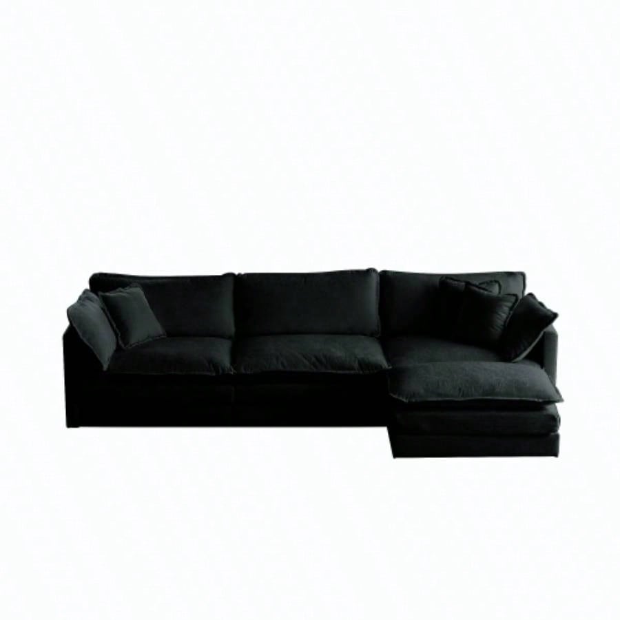 Combination Comfy Upholstery Modular Oversized L Shaped Sectional Sofa With Reversible Ottoman, Black Chenille
