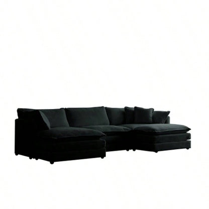 U - Shaped Sectional Sofa/Reversible Footrest, 5 - Seater Convertible Corner Couch with 2 Ottomans, Modern Minimalist Soft Sofa Couch Living Room, Black Chenille