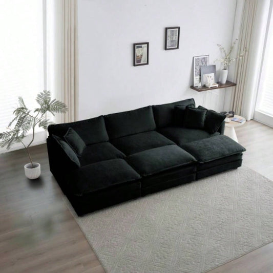 Comfortable Deep Reversible Modular 6 Seater Sectional Soft Sofa U Shaped Sectional Couch with 3 Ottomans, 3 Toss Pillows and 2 Arm Pillows