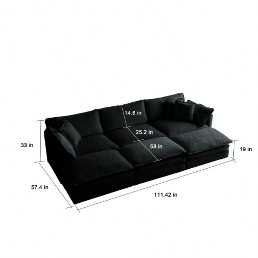 Comfortable Deep Reversible Modular 6 Seater Sectional Soft Sofa U Shaped Sectional Couch with 3 Ottomans, 3 Toss Pillows and 2 Arm Pillows