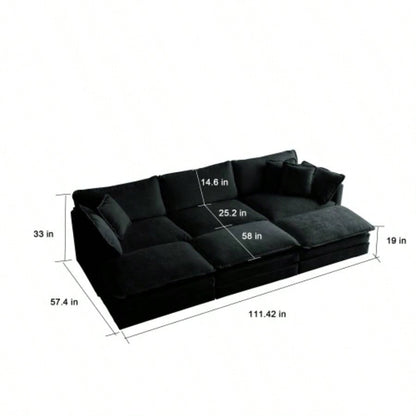 Comfortable Deep Reversible Modular 6 Seater Sectional Soft Sofa U Shaped Sectional Couch with 3 Ottomans, 3 Toss Pillows and 2 Arm Pillows