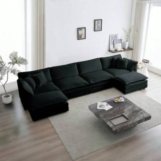 Comfort U Shaped Couch with Reversible Chaise, Modular Large U - Shape Sectional Sofa, Double Ottomans, Black Chenille