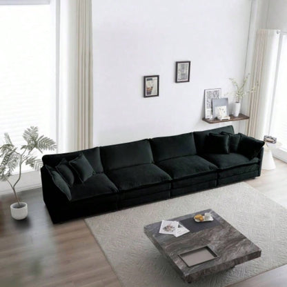 Comfort U Shaped Couch with Reversible Chaise, Modular Large U - Shape Sectional Sofa, Double Ottomans, Black Chenille
