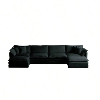 Comfort U Shaped Couch with Reversible Chaise, Modular Large U - Shape Sectional Sofa, Double Ottomans, Black Chenille