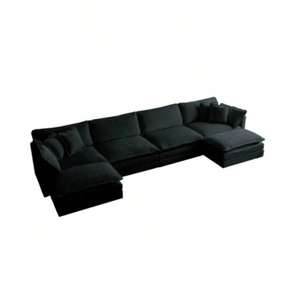Comfort U Shaped Couch with Reversible Chaise, Modular Large U - Shape Sectional Sofa, Double Ottomans, Black Chenille