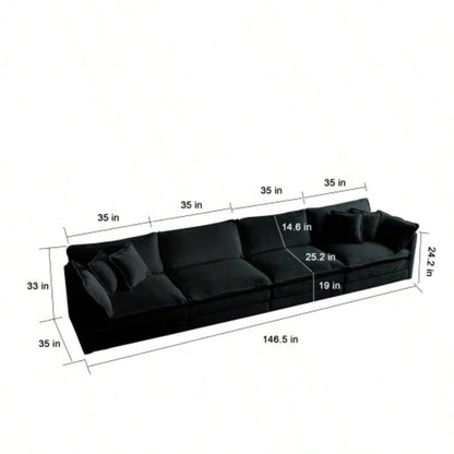 Comfort U Shaped Couch with Reversible Chaise, Modular Large U - Shape Sectional Sofa, Double Ottomans, Black Chenille