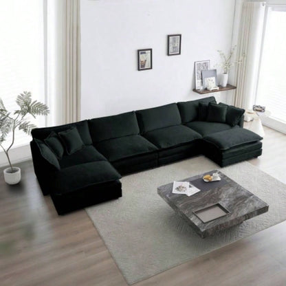 Comfort U Shaped Couch with Reversible Chaise, Modular Large U - Shape Sectional Sofa, Double Ottomans, Black Chenille