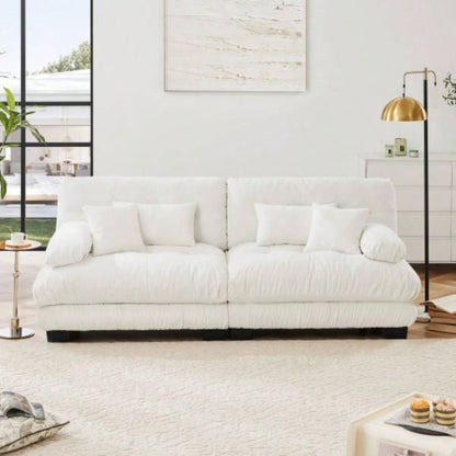 Cloud Couch 2 Seater Sofa Living Room, Chenille 2 - sofa with 2 Lumbar pillows and 2 throw pillows, Chenille White