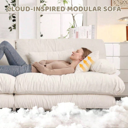 Cloud Couch Sectional Sofa Living Room, Chenille 2 Seater Sofa with 2 Lumbar pillows and 2 throw pillows, Upholstered Wide Arm Sofa with Convertible Ottoman, Chenille White