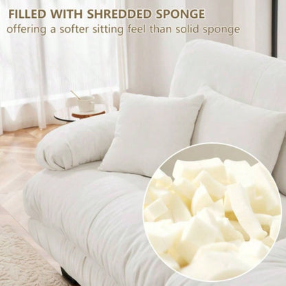 Cloud Couch Sectional Sofa Living Room, Chenille 2 Seater Sofa with 2 Lumbar pillows and 2 throw pillows, Upholstered Wide Arm Sofa with Convertible Ottoman, Chenille White