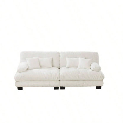 Cloud Couch 2 Seater Sofa Living Room, Chenille 2 - sofa with 2 Lumbar pillows and 2 throw pillows, Chenille White