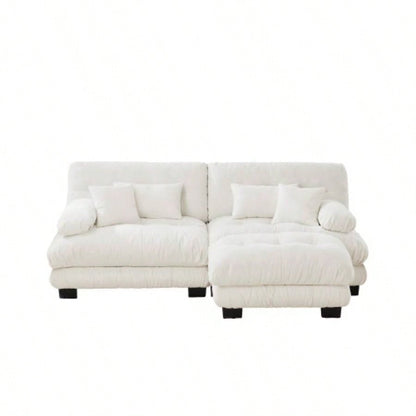 Cloud Couch Sectional Sofa Living Room, Chenille 2 Seater Sofa with 2 Lumbar pillows and 2 throw pillows, Upholstered Wide Arm Sofa with Convertible Ottoman, Chenille White
